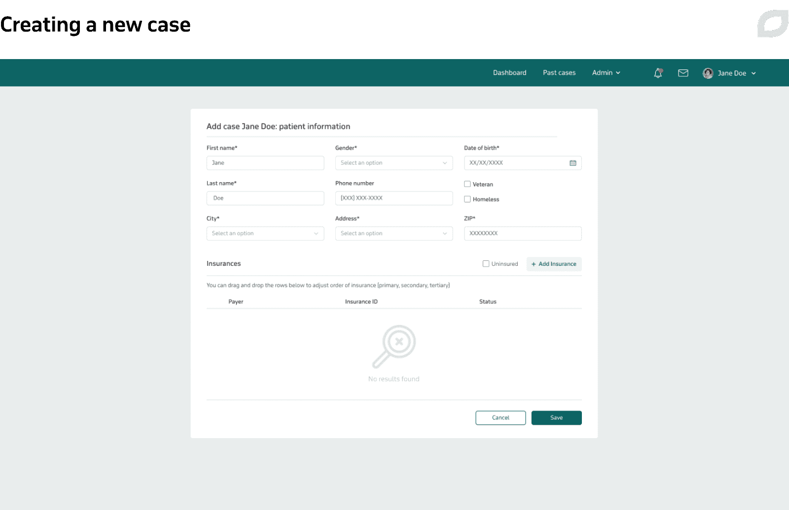 Creating a new case